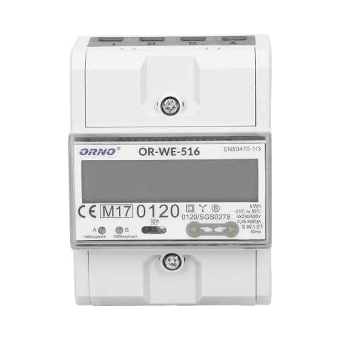 3-fazowy licznik energii elektrycznej, 80A, port RS-485, MID, 3 moduły, DIN TH-35mm