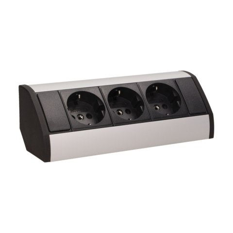 Gniazdo meblowe 3x2P+Z, schuko, czarno-srebrne