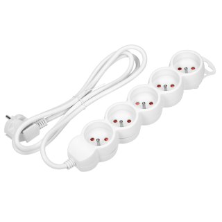 Przedłużacz 5-krotny 2P+Z, 3m H05VV-F 3x1,0mm?, Imax=10A, biały