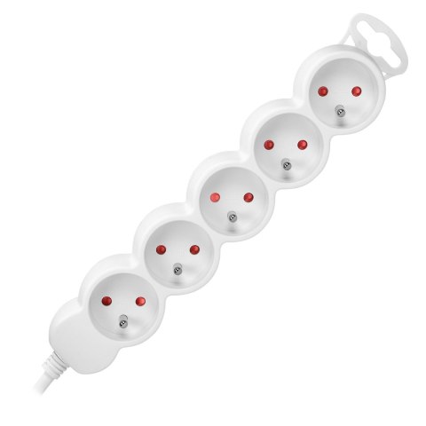 Przedłużacz 5-krotny 2P+Z, 3m H05VV-F 3x1,0mm?, Imax=10A, biały