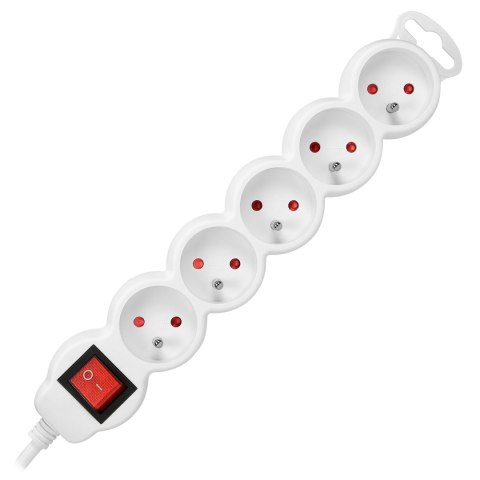Przedłużacz 5-krotny 2P+Z, z wyłącznikiem, 5m H05VV-F 3x1,0mm?, Imax=10A, biały