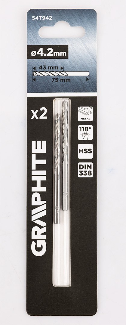 Wiertła do metalu HSS, DIN 338, 4,2 mm, 2 szt.