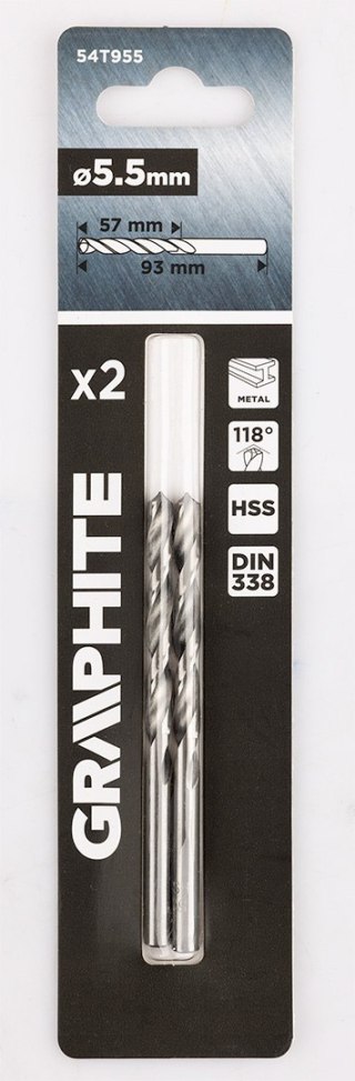 Wiertła do metalu HSS, DIN 338, 5,5 mm, 2 szt.