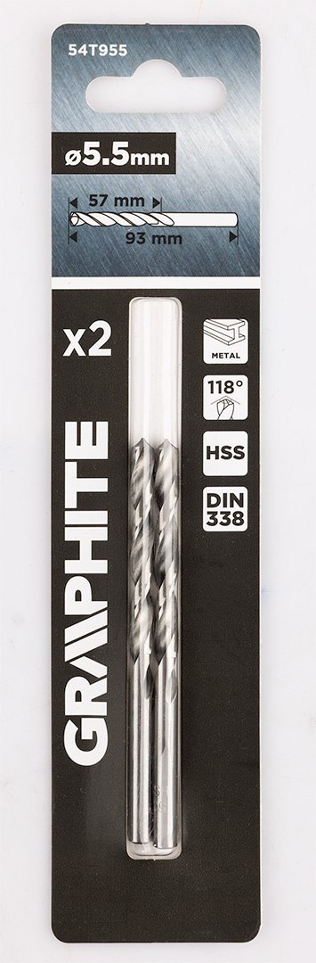 Wiertła do metalu HSS, DIN 338, 5,5 mm, 2 szt.
