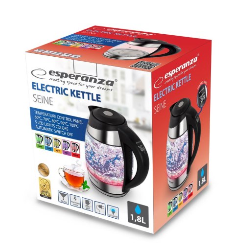 EKK026 Esperanza czajnik elektryczny szklany led z termometrem seine 1.7 l