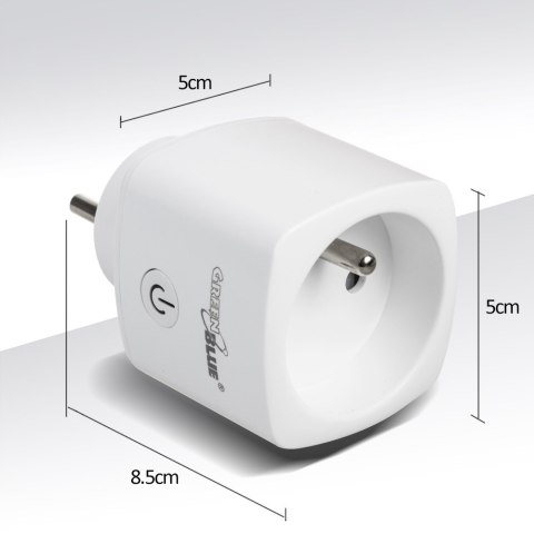 Zdalnie sterowane gniazdko WiFi GreenBlue, Android/iOS/Alexa/Google Home, zuż. energii, timer, max 3680W, typ E, GB720 E
