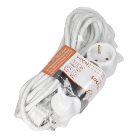 Przedłużacz 3-krotny 2P+Z (Schuko), 5m H05VV-F 3x1,5mm2, Imax=16A, płaska wtyczka, biały