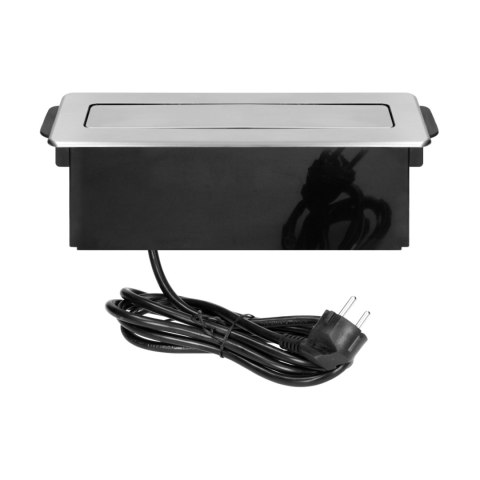 Gniazdo meblowe wysuwane z blatu z płaskim frezowanym rantem, ładowarką USB i przewodem 2m, 3 gniazda typ E, 2 x USB (2,4A), 3x