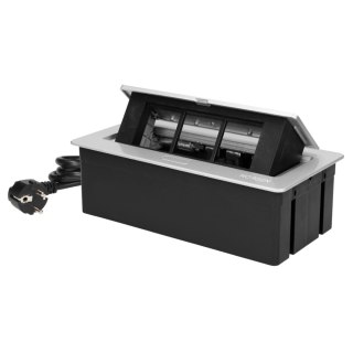 NOEN Kaseta meblowa wpuszczana w blat ze zintegrowaną ramką PCV na gniazda modułowe 3 x 45x45mm lub 6 x 22,5x45mm, przewód 1,5m,