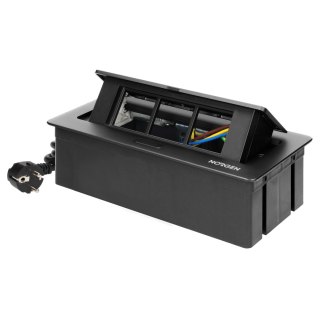 NOEN Kaseta meblowa wpuszczana w blat ze zintegrowaną ramką PCV na gniazda modułowe 3 x 45x45mm lub 6 x 22,5x45mm, przewód 1,5m,