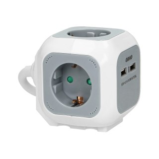 Przedłużacz 4 krotny 2P+Z (schuko), ładowarka 2xUSB, 1,4m H05VV-F 3x1,5mm?, szaro-biały