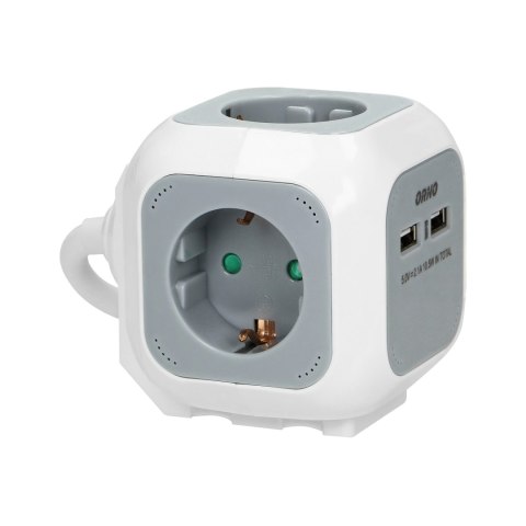 Przedłużacz 4 krotny 2P+Z (schuko), ładowarka 2xUSB, 1,4m H05VV-F 3x1,5mm?, szaro-biały