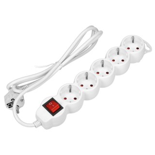 Przedłużacz 5-krotny 2P+Z (schuko), z wyłącznikiem, 3m H05VV-F 3x1,0mm?, Imax=10A, biały