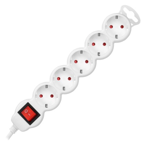 Przedłużacz 5-krotny 2P+Z (schuko), z wyłącznikiem, 3m H05VV-F 3x1,0mm?, Imax=10A, biały
