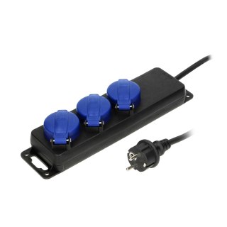 Przedłużacz warsztatowy bryzgoszczelny IP44, 3 gniazda 2P+Z (schuko) IP44, przewód gumowy, H05RR-F 3x1,5mm?, długość 3m