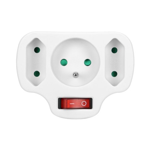 Rozgałęźnik 1x2P+Z, 2x2P/II z włącznikiem, biały