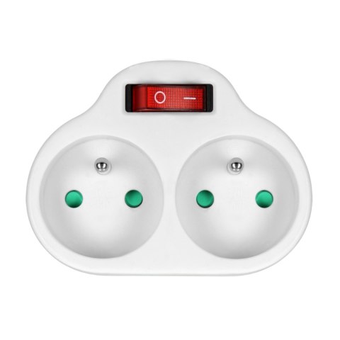 Rozgałęźnik 2x2P+Z z włącznikiem, biały