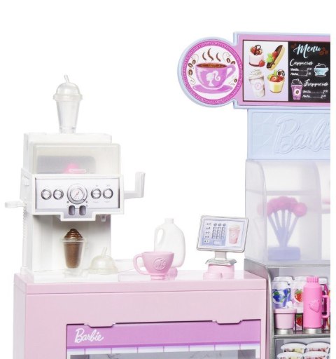 Zestaw z lalką baristką barbie kawiarnia