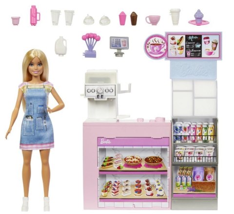 Zestaw z lalką baristką barbie kawiarnia