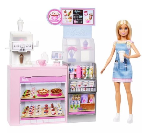 Zestaw z lalką baristką barbie kawiarnia