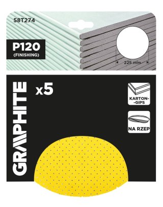 Krążki ścierne, perforowane, na rzep z otworami 225 mm, P120, 5 szt.