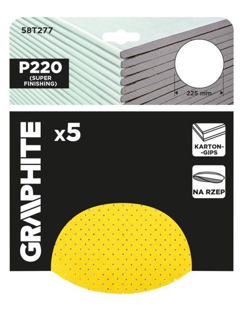 Krążki ścierne, perforowane, na rzep z otworami 225 mm, P220, 5 szt.