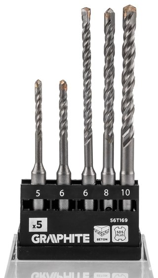Zestaw wierteł do betonu SDS Plus z podwójną spiralą 5 x 6 x 110 mm, 6 x 8 x 10 x 160 mm, zestaw: 5