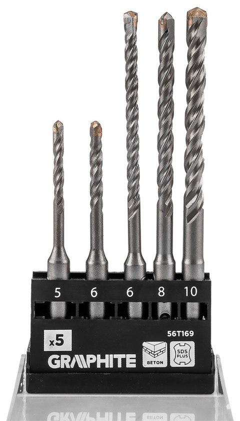 Zestaw wierteł do betonu SDS Plus z podwójną spiralą 5 x 6 x 110 mm, 6 x 8 x 10 x 160 mm, zestaw: 5