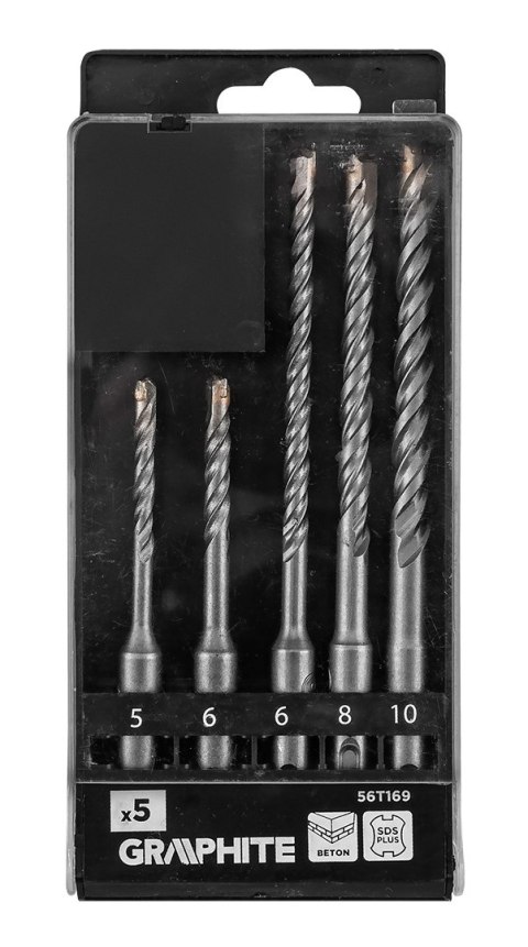 Zestaw wierteł do betonu SDS Plus z podwójną spiralą 5 x 6 x 110 mm, 6 x 8 x 10 x 160 mm, zestaw: 5