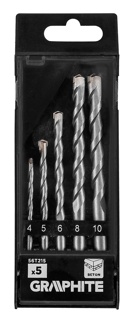 Zestaw wierteł do betonu hartowane: 4, 5, 6, 8, 10 mm, 5 szt.
