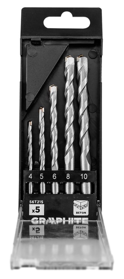 Zestaw wierteł do betonu hartowane: 4, 5, 6, 8, 10 mm, 5 szt.