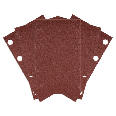 Papiery ścierne na rzep, prostokąt  80 x 130 mm, P240, 5 szt., z 8 otworami do 04-623