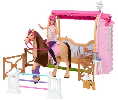 Lalka barbie zestaw ze stajnią, koniem i akcesoriami