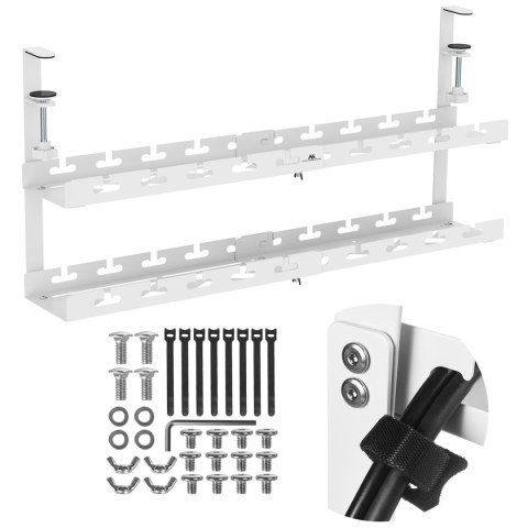 Organizer podbiurkowy na kable Maclean, max. obciążenie 5kg, max. 728mm, 2 poziomy, biały, MC-102 W