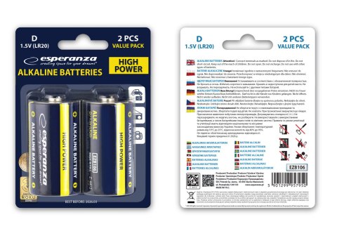 EZB106 Esperanza baterie alkaliczne lr20 d 2szt blister