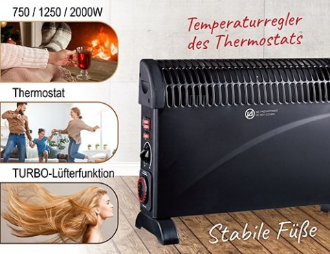 MS 7741 black Grzejnik konwektorowy z timerem i turbo nawiewem