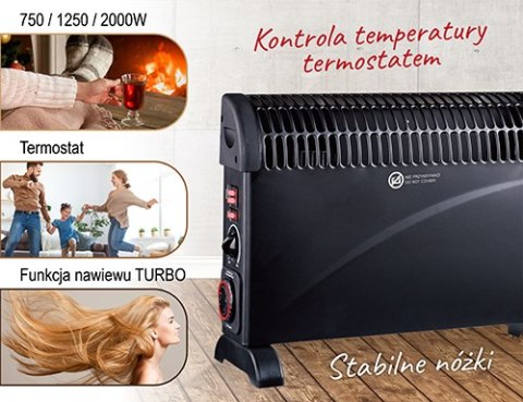 MS 7741 black Grzejnik konwektorowy z timerem i turbo nawiewem