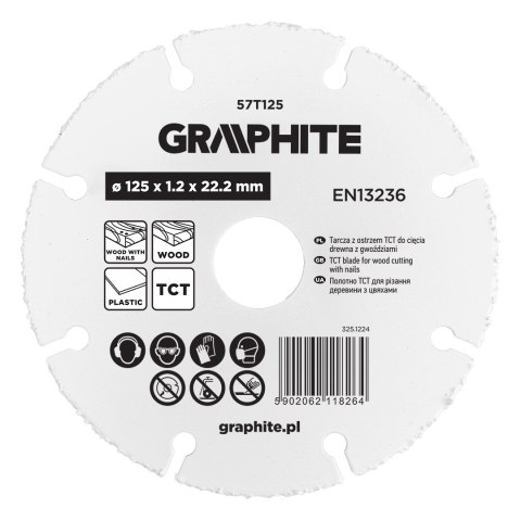 Tarcza z ostrzem TCT do cięcia drewna z gwoździami 125 x 1.2 x 22.22 mm