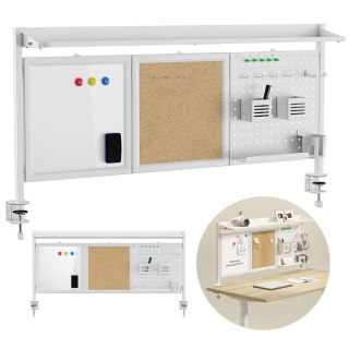 Przegroda biurkowa / organizer Ergo Office, max. obciążenie 10kg, biała i korkowa tablica, szerokość 1250mm, biała, ER-300 W