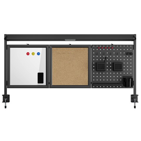 Przegroda biurkowa / organizer Ergo Office, max. obciążenie 10kg, biała i korkowa tablica, szerokość 1250mm, czarna,ER-300 B