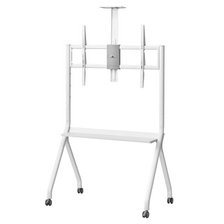 Stand / wózek do TV Maclean, półka na kamerę, na kółkach, 55-100", max. obciążenie 120kg/10kg półka, max. VESA 900x600, biały, M