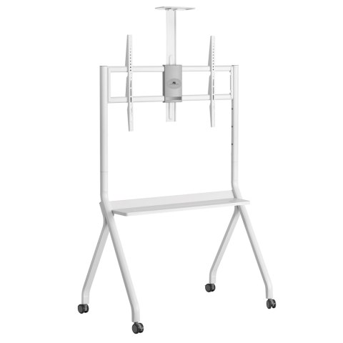 Stand / wózek do TV Maclean, półka na kamerę, na kółkach, 55-100", max. obciążenie 120kg/10kg półka, max. VESA 900x600, biały, M