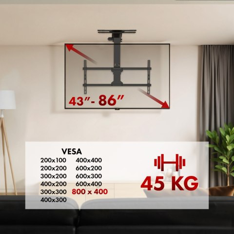 Uchwyt elektryczny do TV Maclean, sufitowy, obsługa Tuya, max. VESA 800x400, reg. w poz. +90°~-90°, dla TV 43-86", max. 45kg, MC