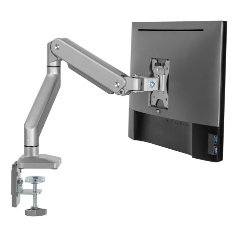 Uchwyt do monitora aluminiowy ze sprężyną gazową Ergo Office, podwójne ramię, vesa 75x75/100x100, 17"-32" 10 kg srebrny, ER-447
