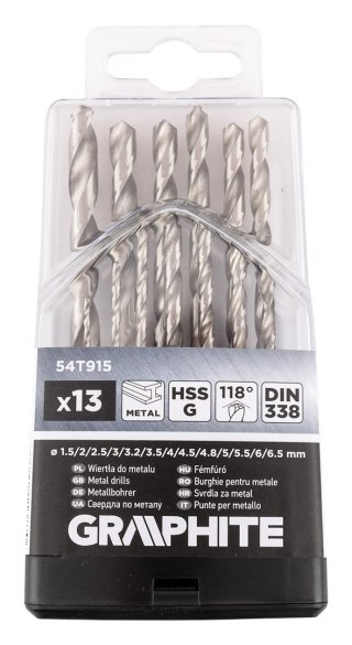 Wiertła do metalu HSS-G, 1,5-6,5 mm, zestaw 13 szt.