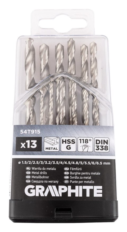 Wiertła do metalu HSS-G, 1,5-6,5 mm, zestaw 13 szt.