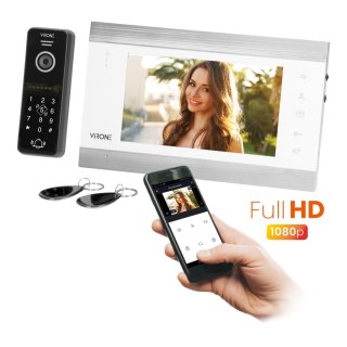 Zestaw wideo domofonowy VIFIS Full HD, bezsłuchawkowy, monitor 7" LCD, menu OSD, kamera Full HD 1080P, z szyfratorem i czytniki