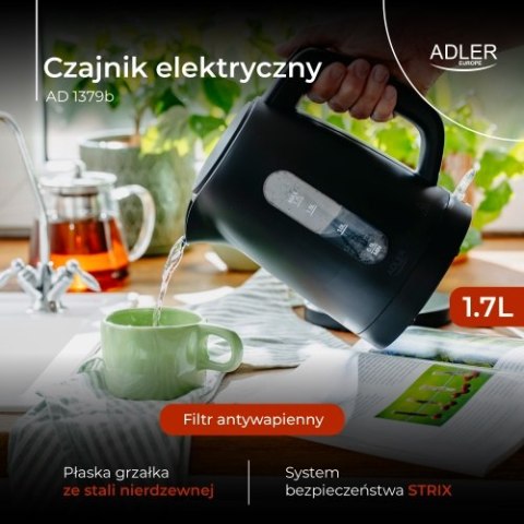 AD 1379b Czajnik elektryczny 1,7 l | strix | płaska grzałka | automatyczne wyłączanie | czarny