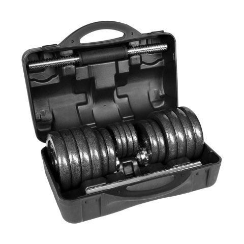 Hantle żeliwne regulowane w walizce z gryfem, zestaw 30kg REBEL ACTIVE