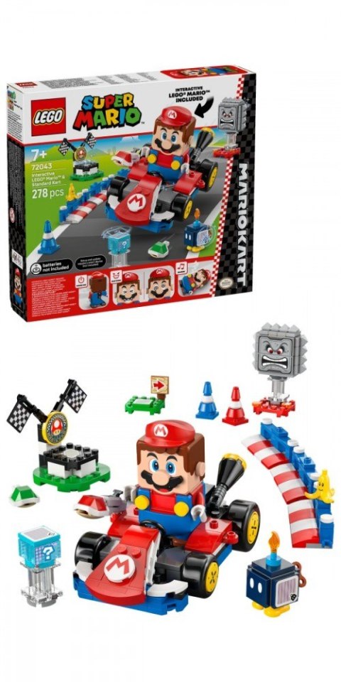 Klocki super mario 72043 mario kart - interaktywna figurka lego mario i standard kart